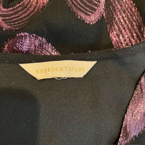 Rebecca Taylor Silk Sleeveless Ribbon Lurex Jacquard Dress Black Pink Size 6/8 - Picture 7 of 14